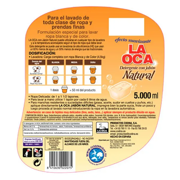 Detergente líquido LA OCA Jabón Natural botella 5 L