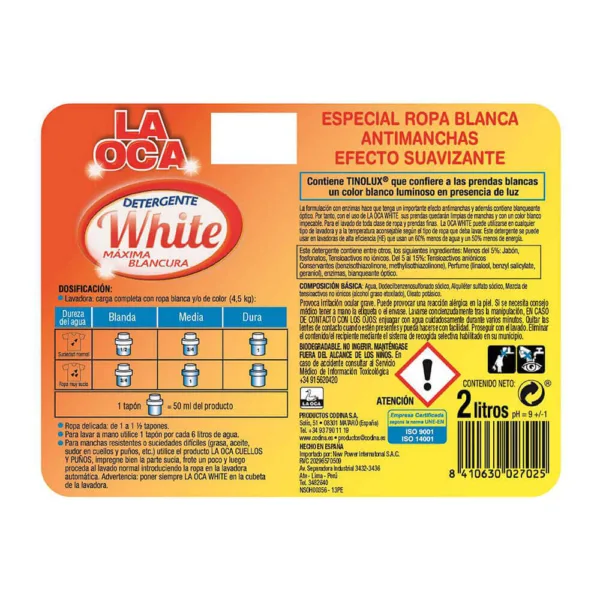 Detergente líquido LA OCA White botella 2 L