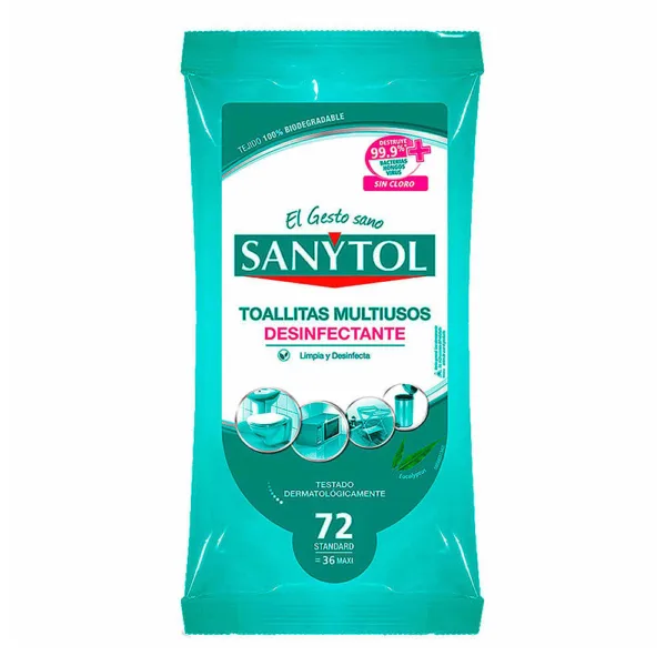 Toallitas desinfectantes SANYTOL biodegradable paquete 72 unidades